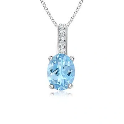 Angara Oval Aquamarine Solitaire Pendant With Diamond Bale