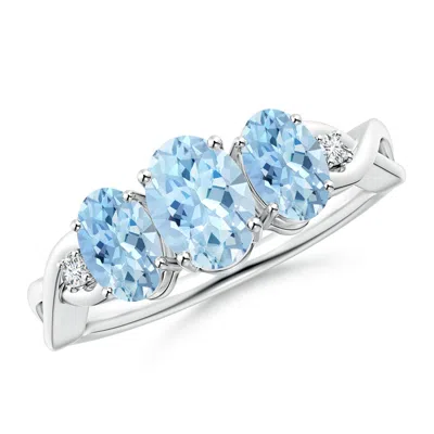 Angara Oval Aquamarine Three Stone Criss-cross Engagement Ring In Metallic