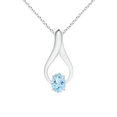 Angara Oval Aquamarine Wishbone Pendant With Diamond Accents In Metallic