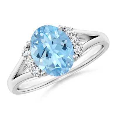 Angara Oval Aquamarine With Round Diamond Collar Solitaire Engagement Ring In Metallic