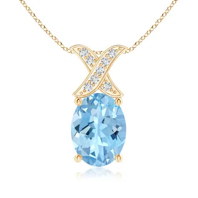 Angara Oval Aquamarine Xo Pendant With Diamonds In Gold