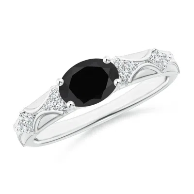 Angara Oval Black Onyx Vintage Style Ring With Diamond Accents In Metallic