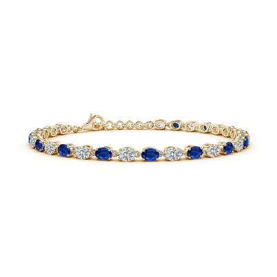 Angara Oval Blue Sapphire And Diamond Tennis Link Bracelet In Gold