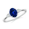 Angara Oval Blue Sapphire And Pear Diamond Three Stone Engagement Ring In White Gold/deep Rich Blue