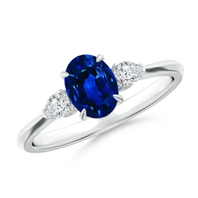 Angara Oval Blue Sapphire And Pear Diamond Three Stone Engagement Ring In Metallic