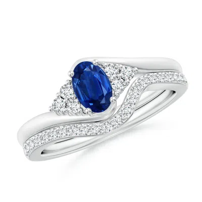 Angara Oval Blue Sapphire Bypass Bridal Set With Diamonds