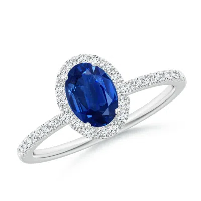 Angara Oval Blue Sapphire Classic Halo Engagement Ring In Metallic