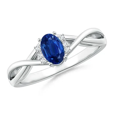 Angara Oval Blue Sapphire Crossover Ring With Diamond Accents