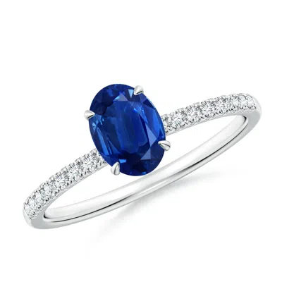 Angara Oval Blue Sapphire Hidden Halo Engagement Ring In White