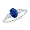 Angara Oval Blue Sapphire Three Stone Ring With Pear Diamonds In White Gold/medium To Rich Blue
