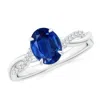 Angara Oval Blue Sapphire Twisted Shank Engagement Ring In White Gold/medium To Rich Blue