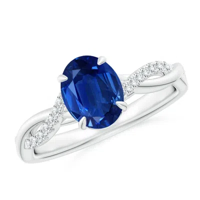 Angara Oval Blue Sapphire Twisted Shank Engagement Ring In Metallic