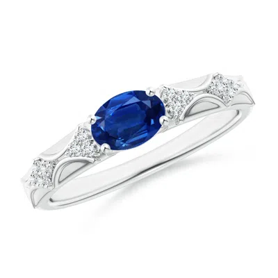 Angara Oval Blue Sapphire Vintage Style Ring With Diamond Accents In Metallic