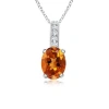 Angara Oval Citrine Solitaire Pendant With Diamond Bale In Platinum/deep Golden
