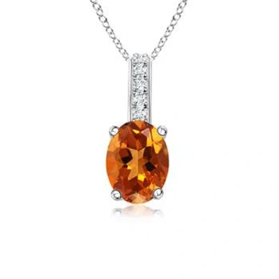 Angara Oval Citrine Solitaire Pendant With Diamond Bale In Orange