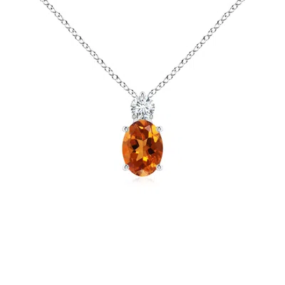 Angara Oval Citrine Solitaire Pendant With Diamond In Metallic