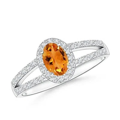 Angara Oval Citrine Split Shank Halo Ring In Metallic