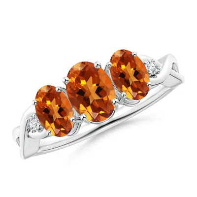 Angara Oval Citrine Three Stone Criss-cross Ring In Metallic