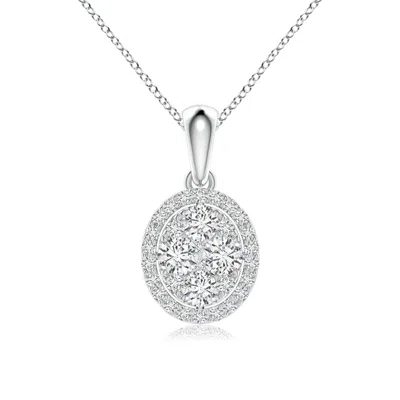 Angara Oval Composite Diamond Halo Pendant In White