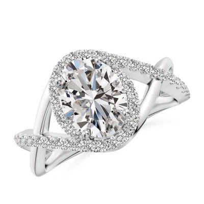 Angara Oval Diamond Criss Cross Shank Engagement Ring With Accents In Metallic