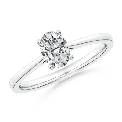 Angara Oval Diamond Reverse Tapered Shank Cathedral Engagement Ring In White