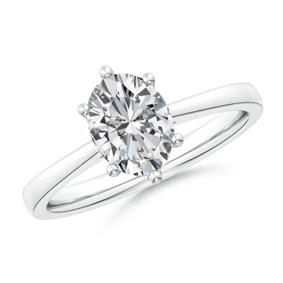 Angara Oval Diamond Reverse Tapered Shank Cathedral Engagement Ring In White