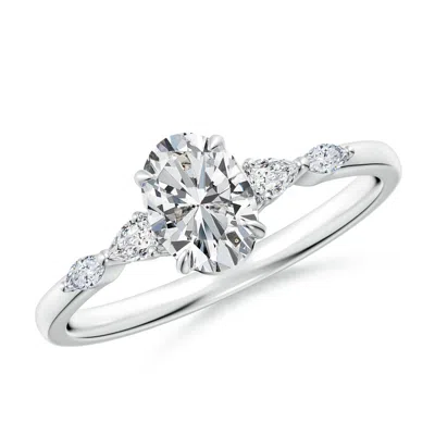 Angara Oval Diamond Side Stone Engagement Ring In White