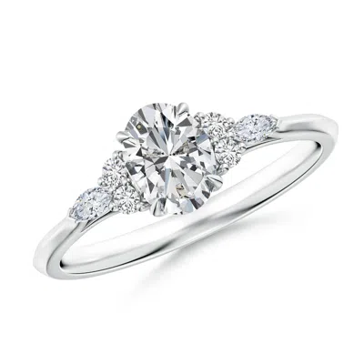 Angara Oval Diamond Side Stone Engagement Ring With Diamonds In Metallic