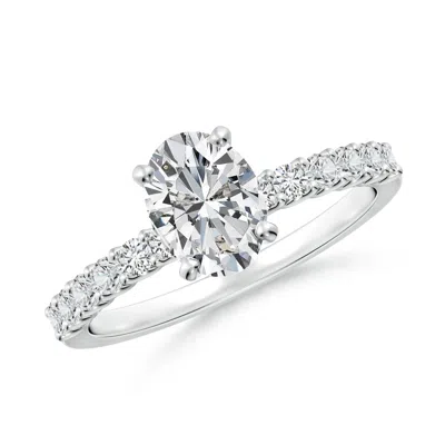 Angara Oval Diamond Solitaire Engagement Ring With Diamond Accents In Metallic