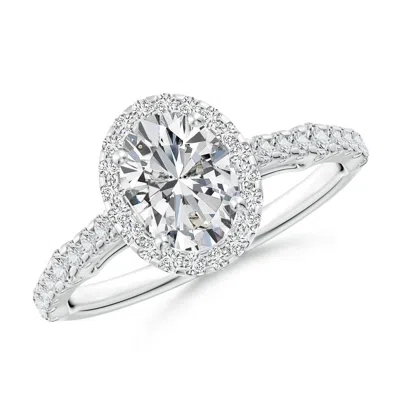 Angara Oval Diamond Station Halo Engagement Ring In White
