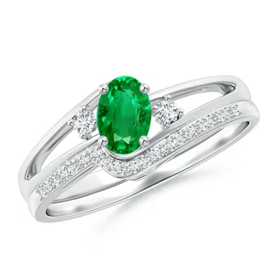 Angara Oval Emerald And Diamond Bridal Set In Green