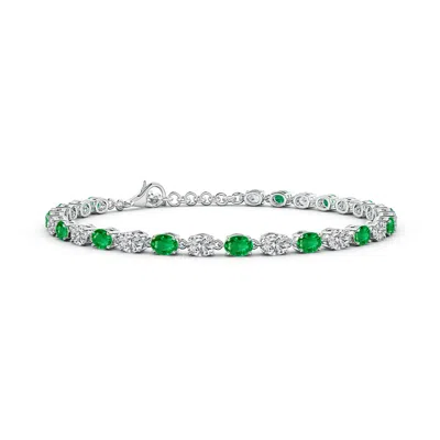 Angara Round Emerald And Diamond Tennis Link Bracelet In Metallic