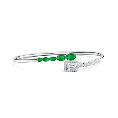 Angara Oval Emerald And Emerald-cut Diamond Open Bangle