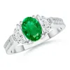 Angara Oval Emerald And Half Moon Diamond Three Stone Ring In White Gold/rich Medium Green