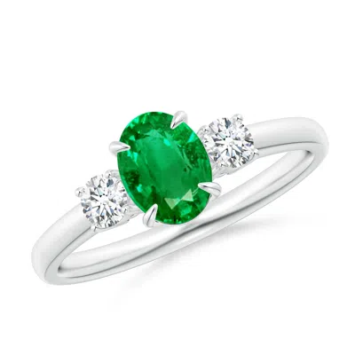 Angara Oval Emerald And Round Diamond Three Stone Ring In Green