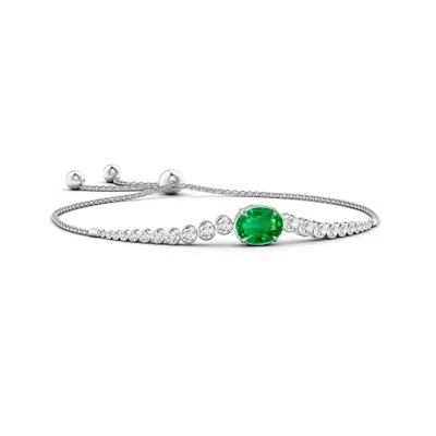 Angara Oval Emerald Bolo Bracelet With Bezel Diamonds In Metallic