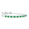 Angara Oval Emerald Bolo Bracelet With Diamond Halo In White Gold/rich Medium Green