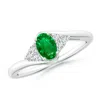 Angara Oval Emerald Bypass Ring With Trio Diamond Accents In White Gold/rich Green
