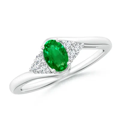 Angara Oval Emerald Bypass Ring With Trio Diamond Accents In Metallic