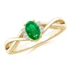 Angara Oval Emerald Crossover Engagement Ring With Diamond Accents In Yellow Gold/rich Medium Green