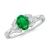 Angara Oval Emerald Engagement Ring With Pear Diamonds In White Gold/rich Medium Green