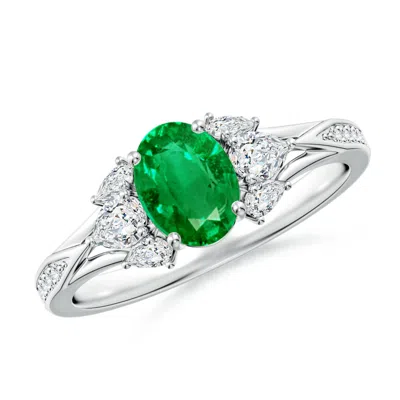 Angara Oval Emerald Engagement Ring With Pear Diamonds In Metallic