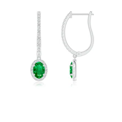 Angara Oval Emerald Halo Huggie Hoop Drop Earrings In Green