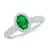 Angara Oval Emerald Halo Twisted Rope Shank Engagement Ring In White Gold/rich Medium Green