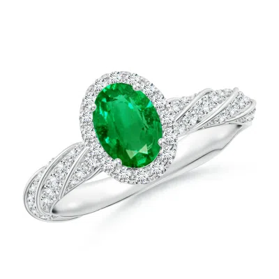 Angara Oval Emerald Halo Twisted Rope Shank Engagement Ring In Metallic