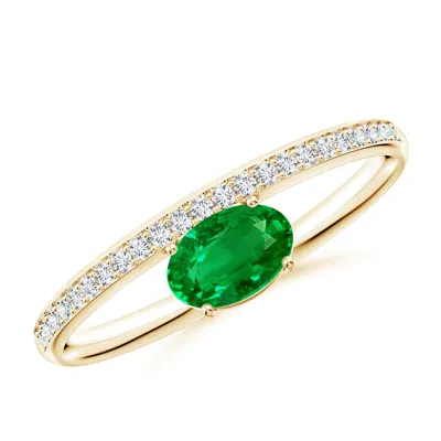 Angara Oval Emerald Off-centered Solitaire Ring With Diamonds In Gold