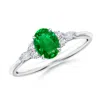 Angara Oval Emerald Side Stone Engagement Ring With Diamonds In White Gold/rich Green