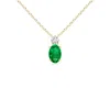 Angara Oval Emerald Solitaire Pendant With Diamond In Yellow Gold/rich Medium Green