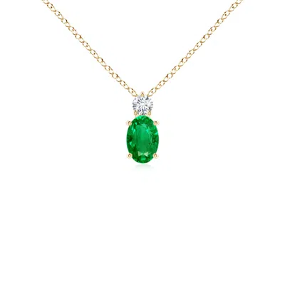 Angara Oval Emerald Solitaire Pendant With Diamond In Gold