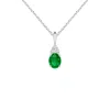 Angara Oval Emerald Solitaire Pendant With Trio Diamond In White Gold/rich Green